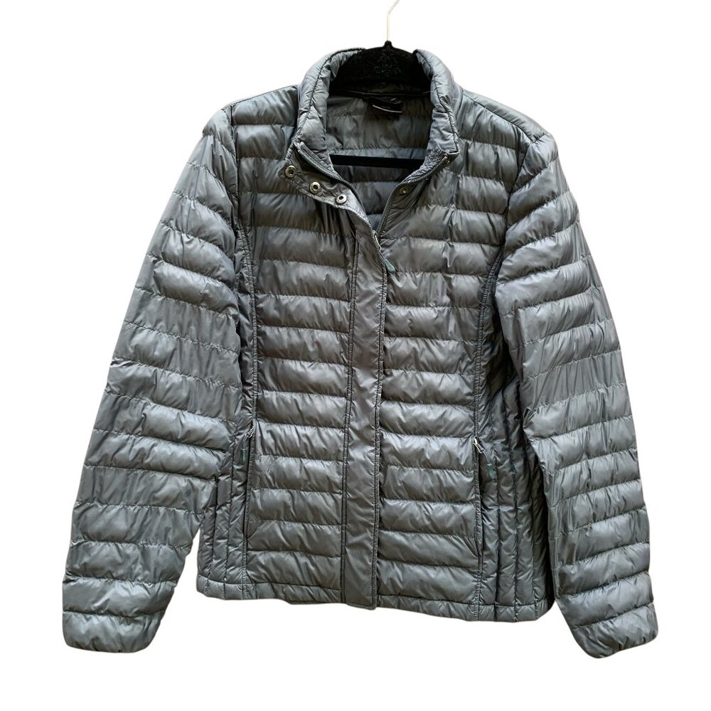 32 Degrees Heat Blue/Gray Down Puffer Jacket Removable Hood Womens Size Large
